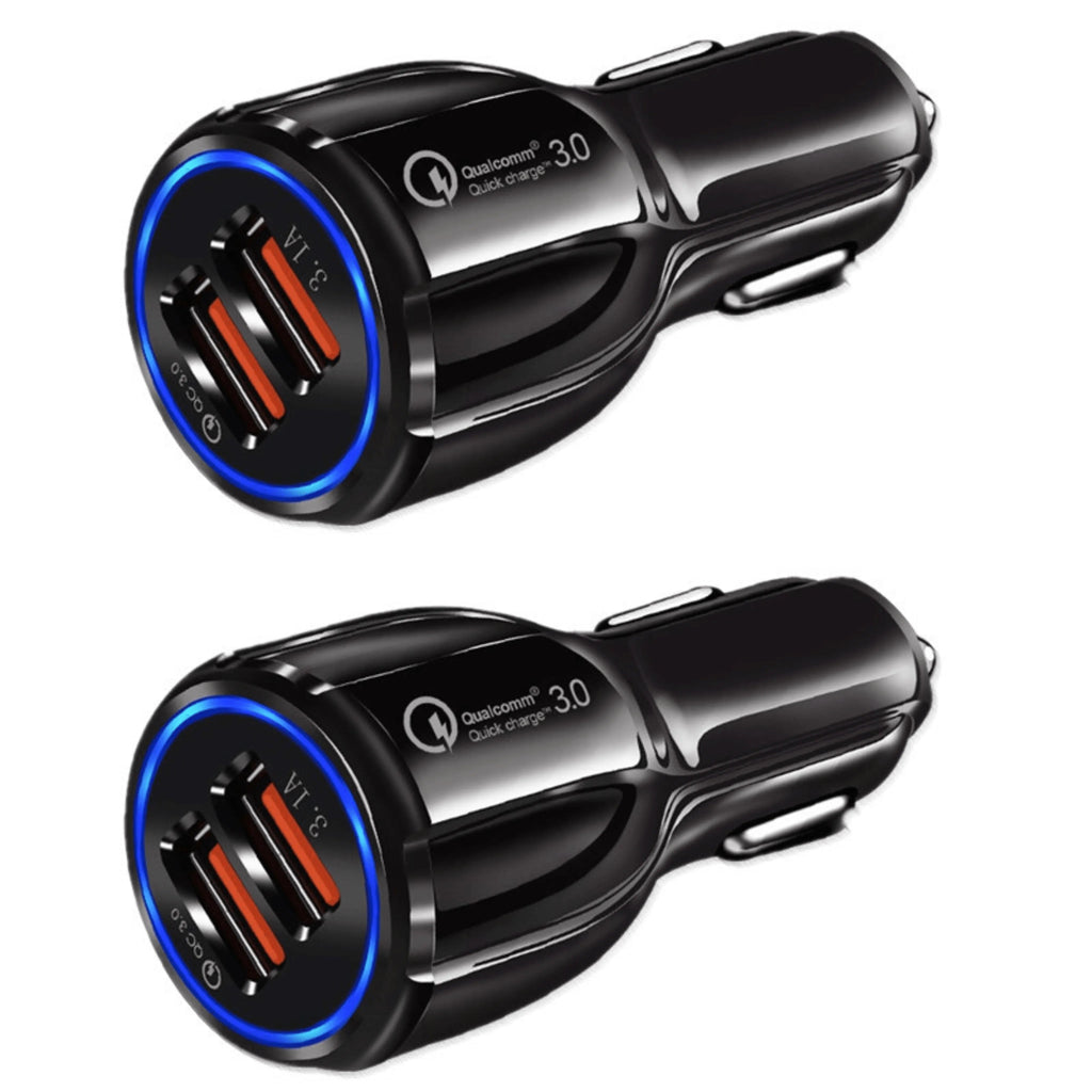 2 Pack 2 Port USB Fast Car Charger Adapter For Devices Black