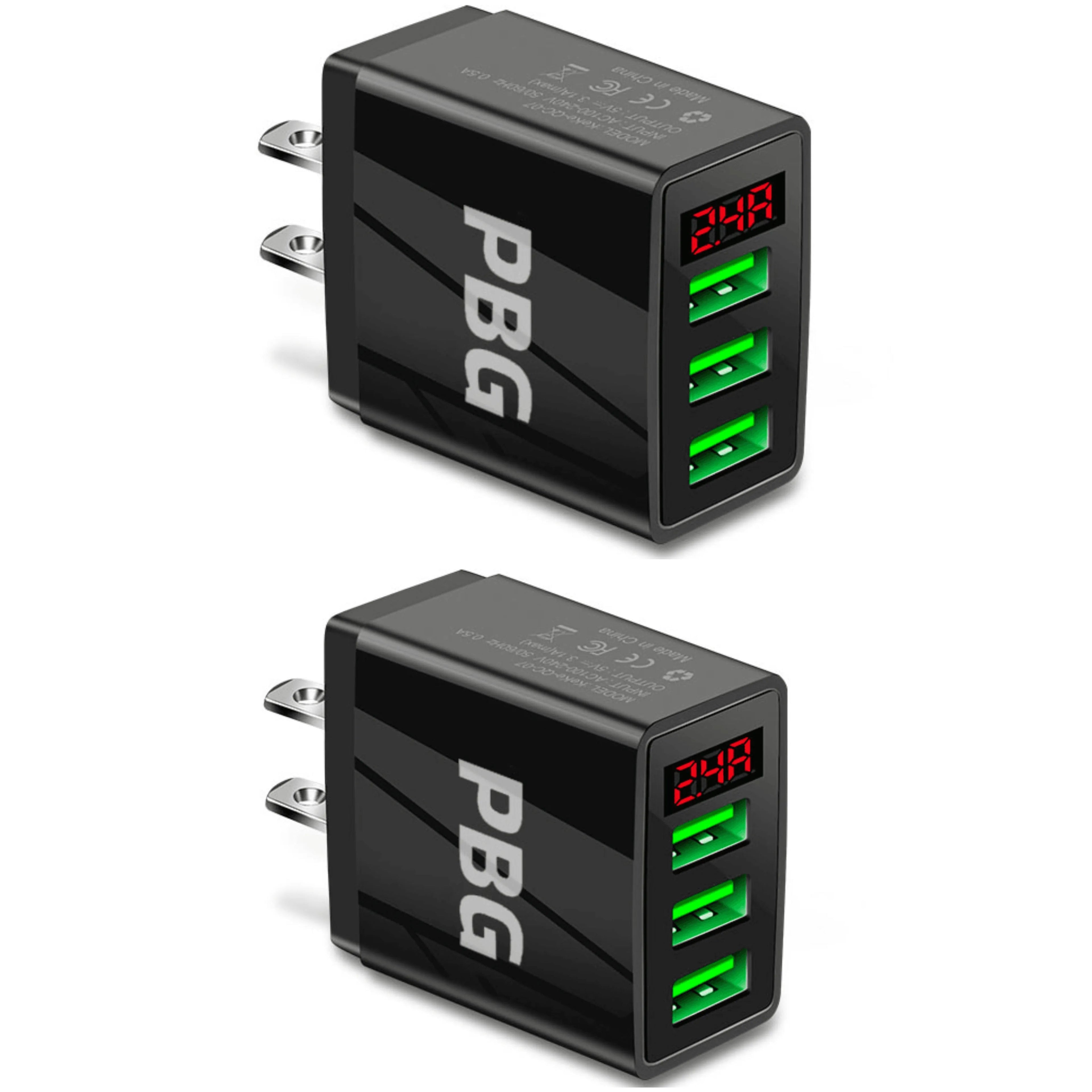 3-Port USB Quick Wall Charger with LED Voltage Display - Safe & Fast Charging