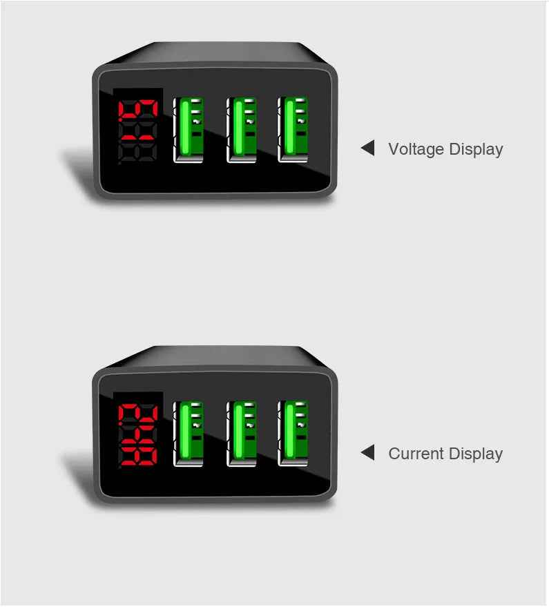 3-Port USB Quick Wall Charger with LED Voltage Display - Safe & Fast Charging