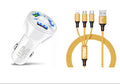 3 Port Fast LED White Car Charger + 3 in 1 Cable Combo Gold