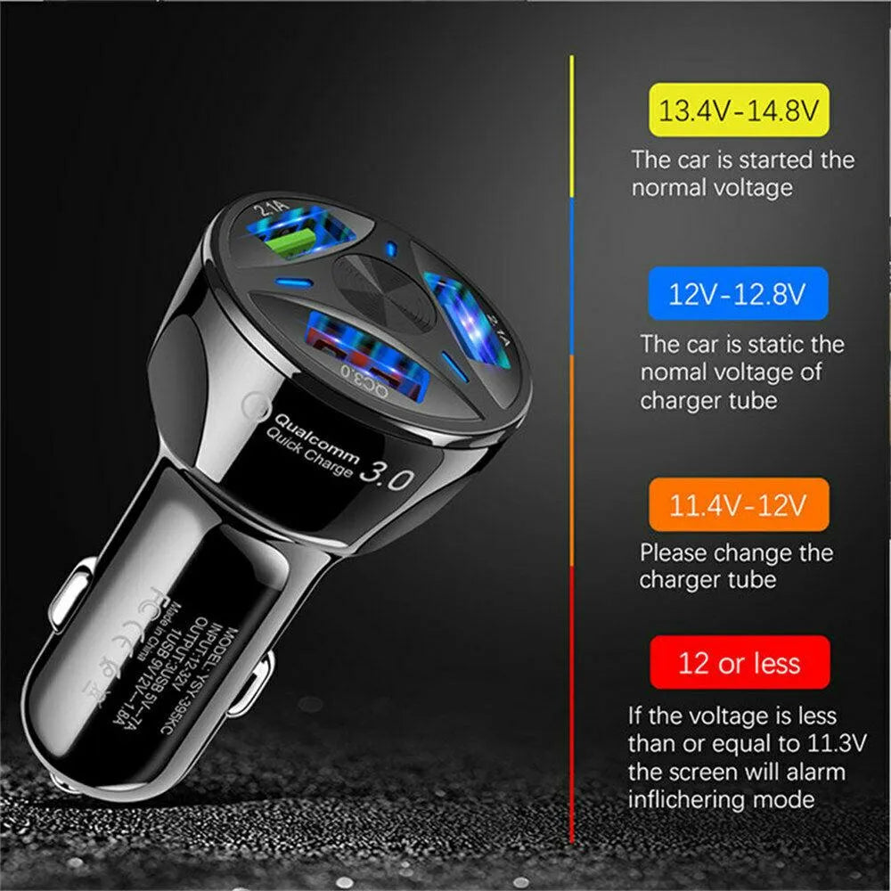 3 Port Fast LED White Car Charger + 3 in 1 Cable Combo Red