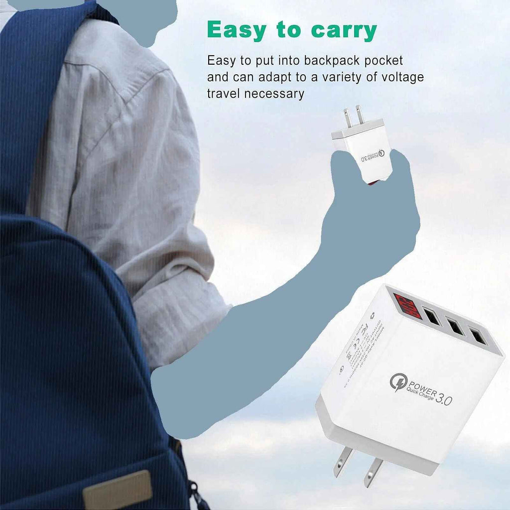 3 Port LED Fast Quick Charge QC 3.0 USB Hub Display Wall Charger Adapter US Plug