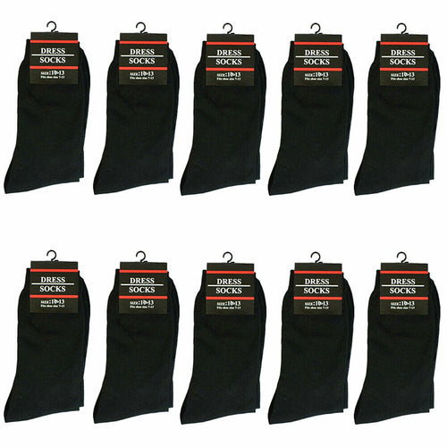3-12 Pairs Mens Solid Black Cotton Casual Formal Classic Dress Socks Size 10-13
