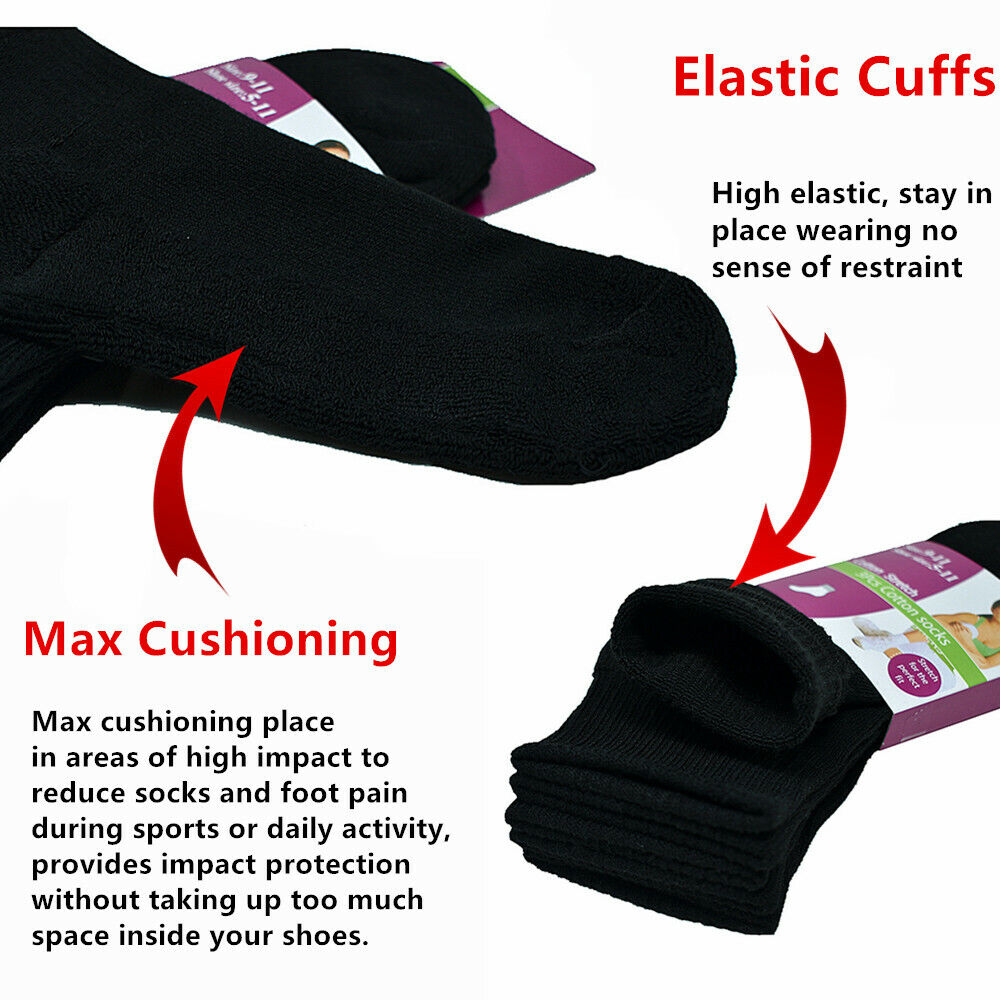 3-12 Pairs For Womens Ankle Athletic Crew Cotton Solid Cushioned Socks Size 9-11