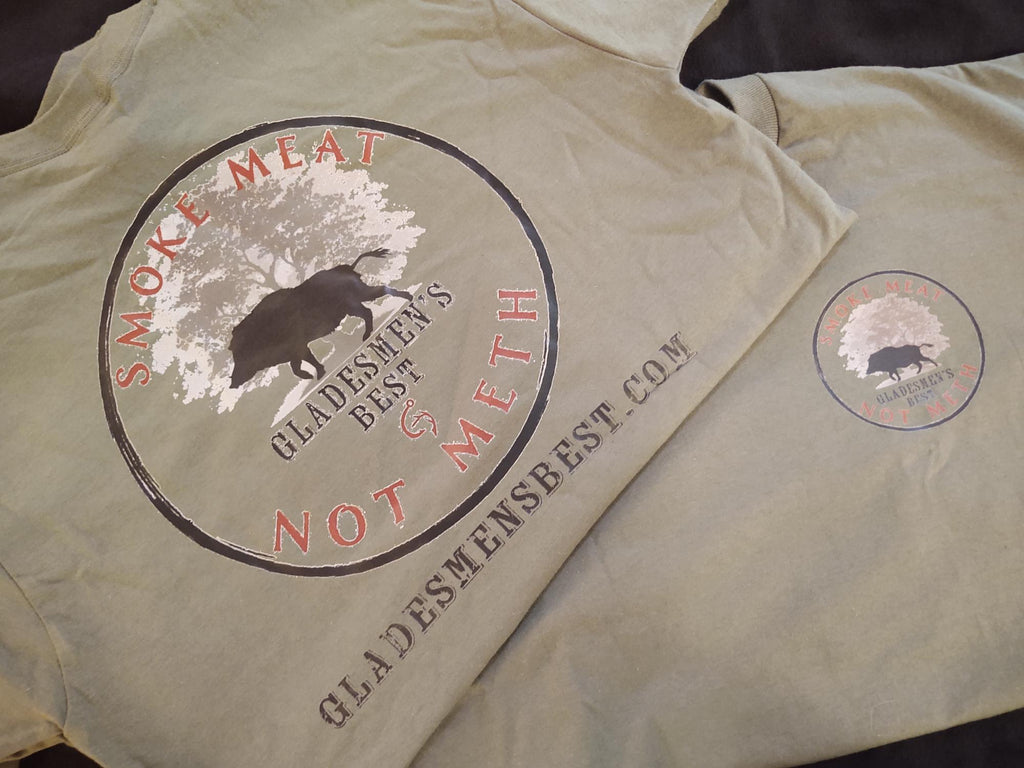 Smoke Meat Not Meth Short-Sleeve Tee, Military Green/Graphic Front