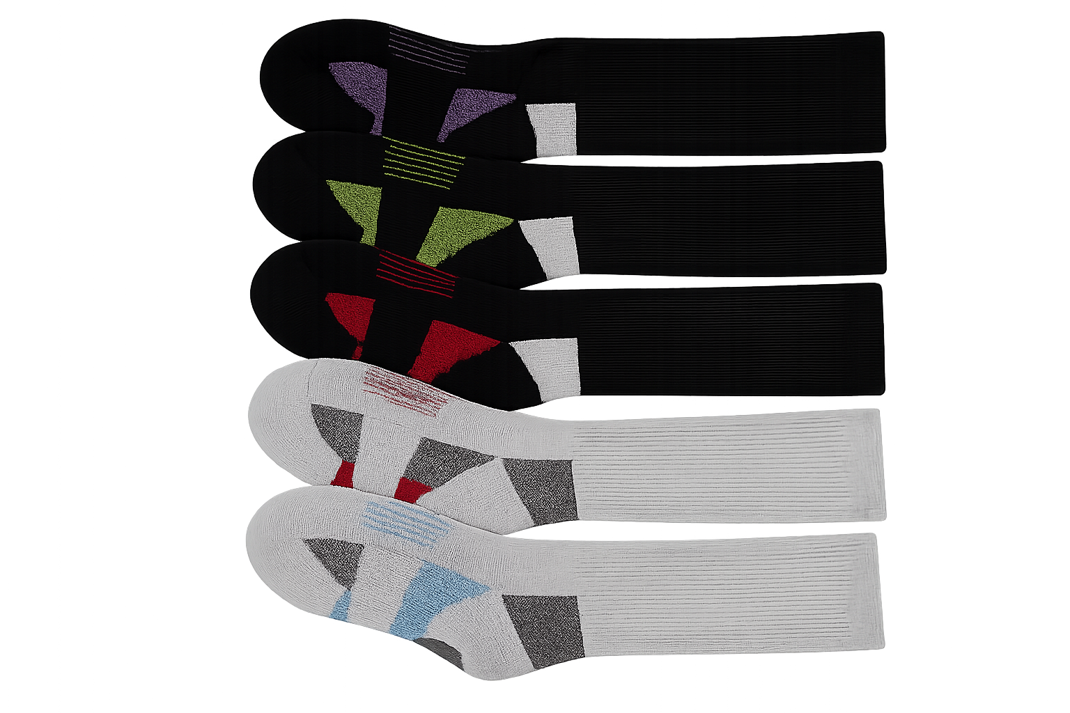 Athletic Long Socks 6 Pair Sizes 9-11 Gel Cushion, Compression 5-10 Women's
