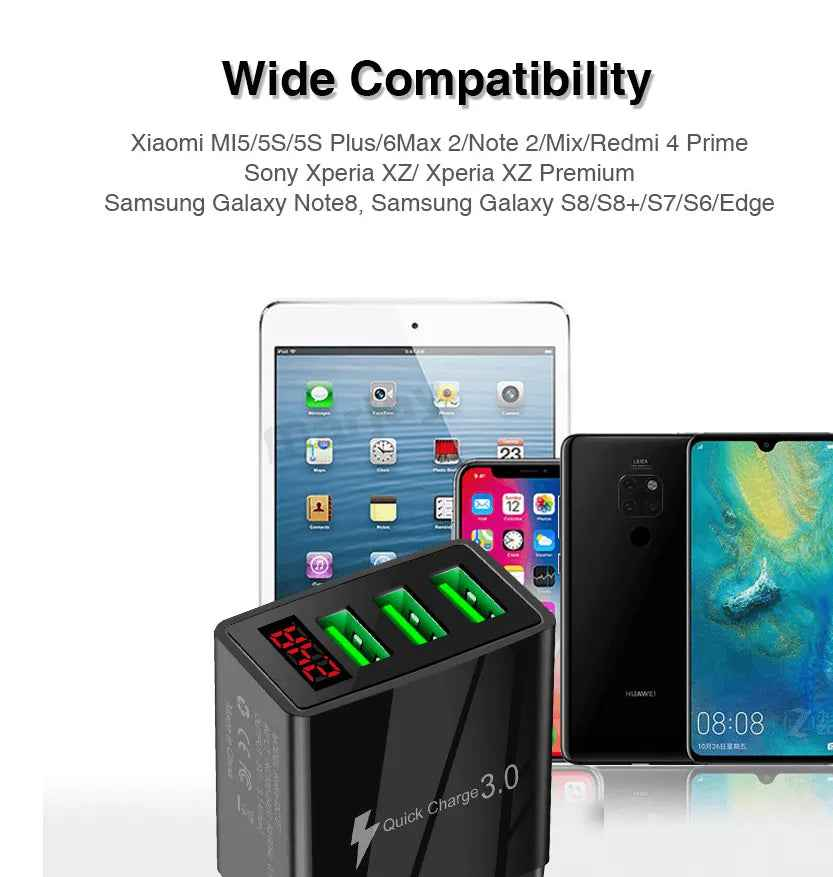 PBG 3 Port Wall Charger with LED Voltage Display Charge 3 Devices at once!