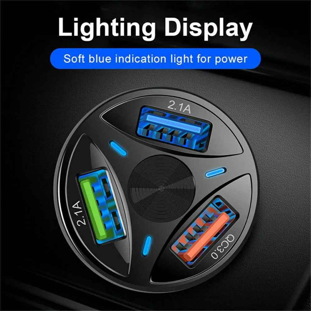 PBG 3 Port White USB Fast LED Car Charger and Charger Compatible for Iphone USB Cable Combo